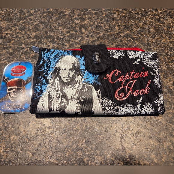 Disney Handbags - Disney Pirates of the Caribbean Captain Jack Sparrow Black & Blue Fold Wallet